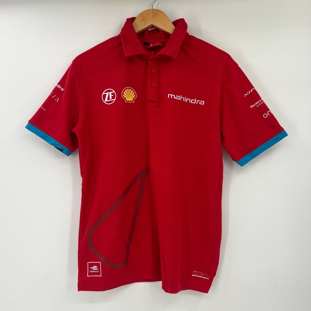 Mahindra M Formula E Racing Polo Shirt Red Shell ZF Sponsor Logo Short Sleeve